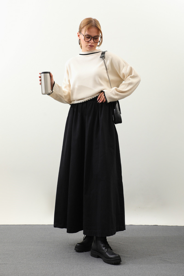 Ribanalı Kısa Kazak Krem - 2