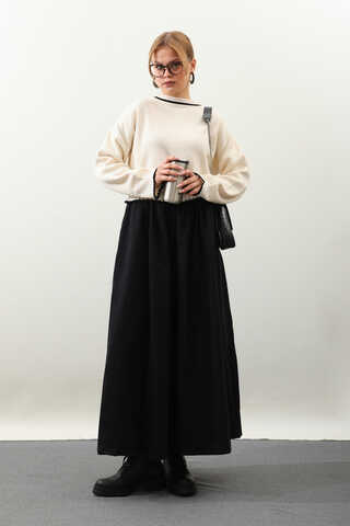 Ribanalı Kısa Kazak Krem - 3