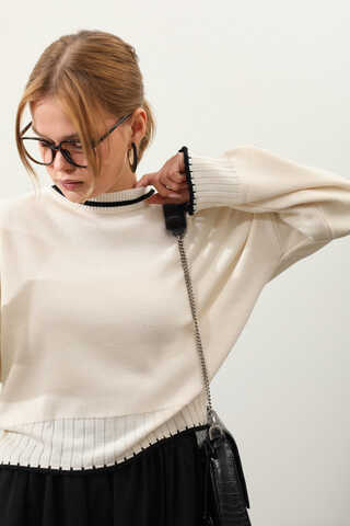 Ribanalı Kısa Kazak Krem - 5