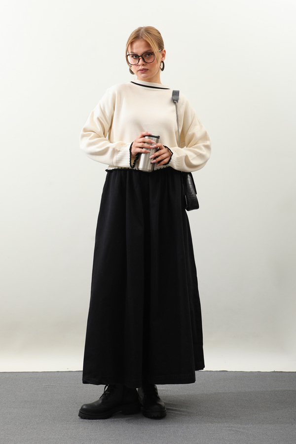 Ribanalı Kısa Kazak Krem - 3