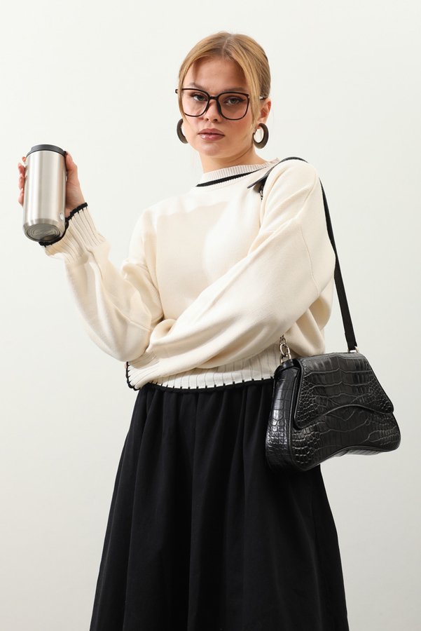 Ribanalı Kısa Kazak Krem - 4