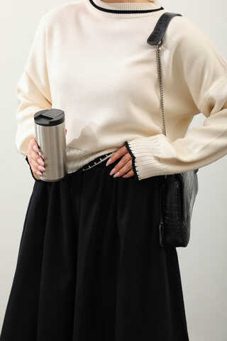 Ribanalı Kısa Kazak Krem - 6