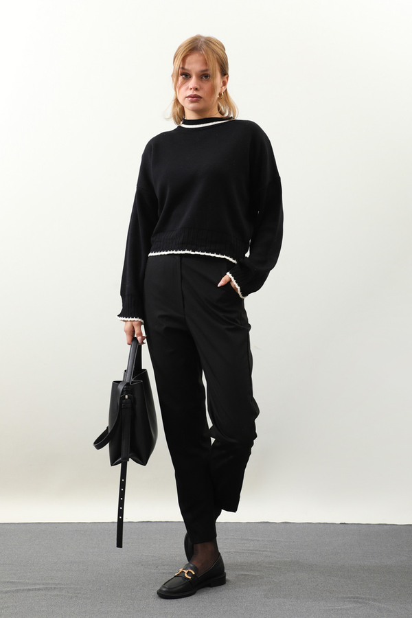 Ribanalı Kısa Kazak Siyah - 1