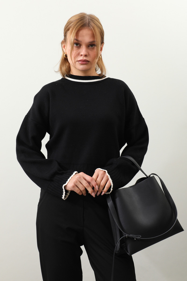 Ribanalı Kısa Kazak Siyah - 3