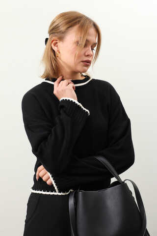 Ribanalı Kısa Kazak Siyah - 5