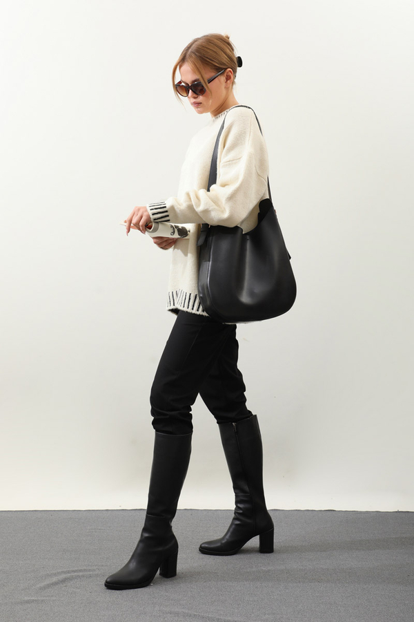 Ribanası İki Renkli Kazak Krem - 2