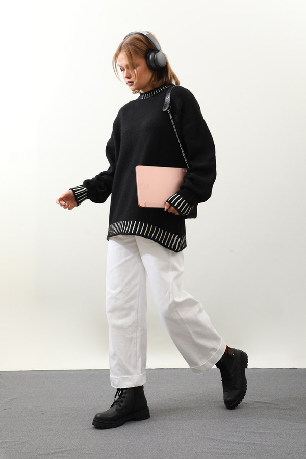 Ribanası İki Renkli Kazak Siyah - 3