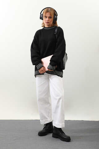 Ribanası İki Renkli Kazak Siyah - 4