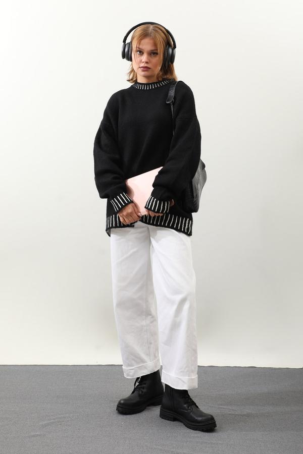 Ribanası İki Renkli Kazak Siyah - 4