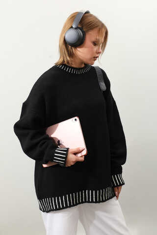 Ribanası İki Renkli Kazak Siyah - 1