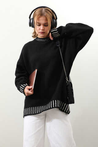 Ribanası İki Renkli Kazak Siyah - 5