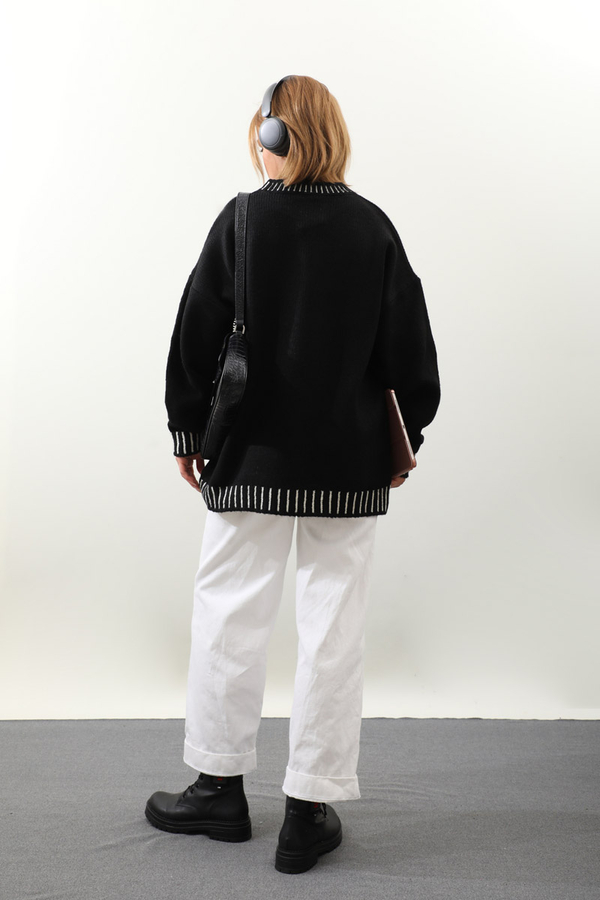 Ribanası İki Renkli Kazak Siyah - 8