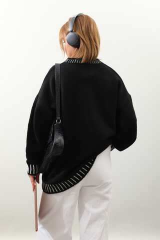 Ribanası İki Renkli Kazak Siyah - 9