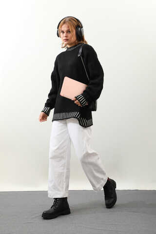 Ribanası İki Renkli Kazak Siyah - 2