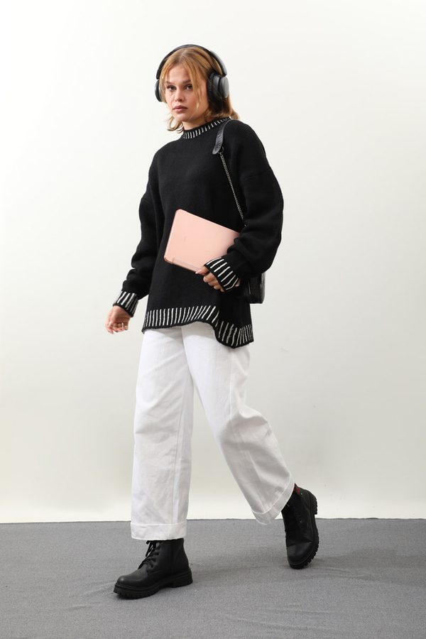 Ribanası İki Renkli Kazak Siyah - 2