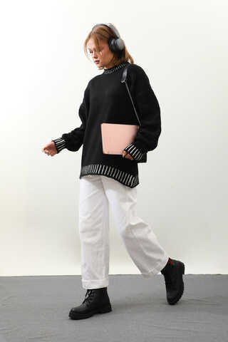 Ribanası İki Renkli Kazak Siyah - 3