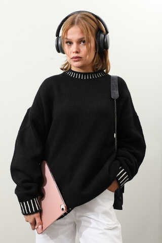 Ribanası İki Renkli Kazak Siyah - 6