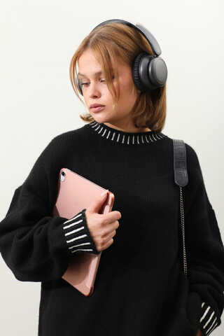 Ribanası İki Renkli Kazak Siyah - 7