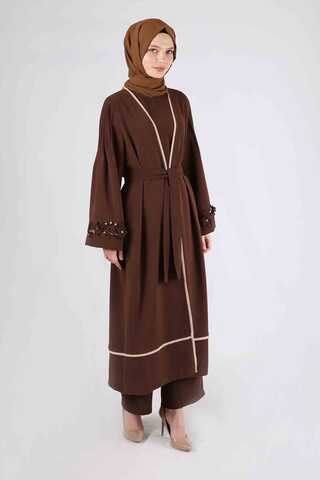 Ribbed Abaya Set Brown - 1