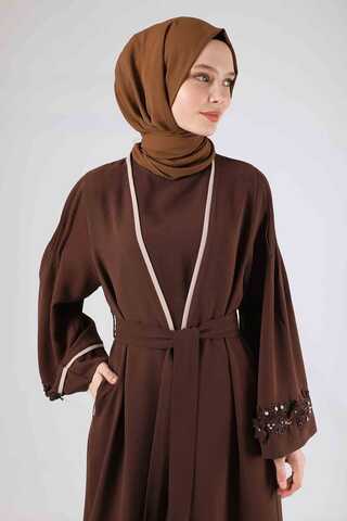 Ribbed Abaya Set Brown - 2