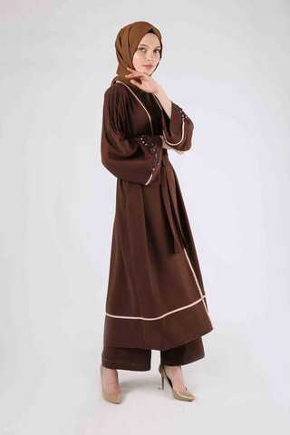 Ribbed Abaya Set Brown - 3