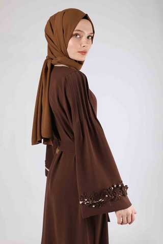 Ribbed Abaya Set Brown - 4