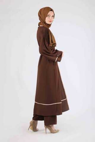 Ribbed Abaya Set Brown - 5