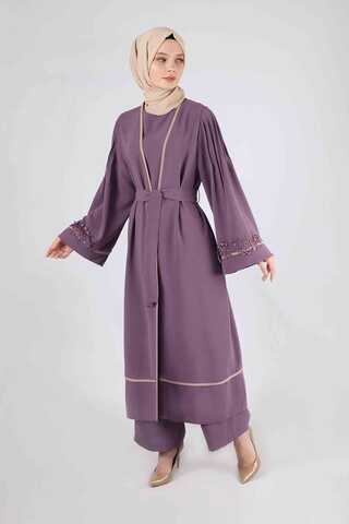 Ribbed Abaya Set Lilac - 1
