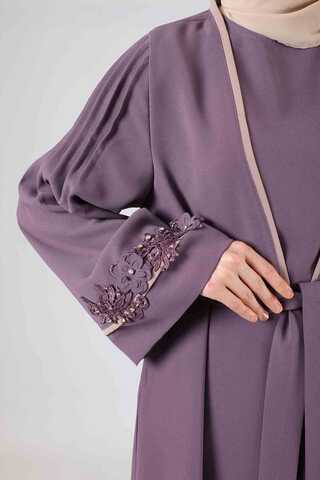 Ribbed Abaya Set Lilac - 2