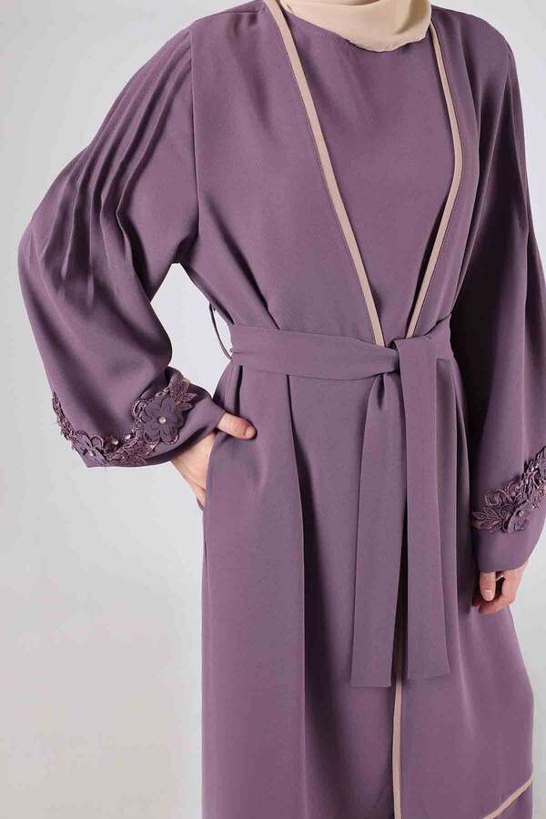 Ribbed Abaya Set Lilac - 4