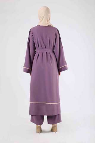 Ribbed Abaya Set Lilac - 5
