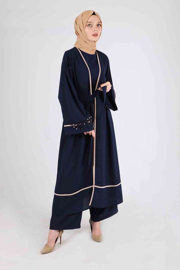 Ribbed Abaya Set Navy Blue - 1