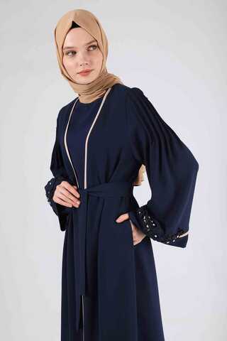 Ribbed Abaya Set Navy Blue - 2