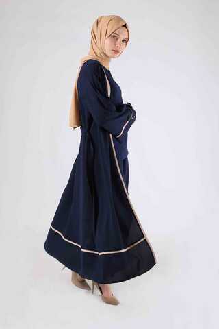 Ribbed Abaya Set Navy Blue - 4