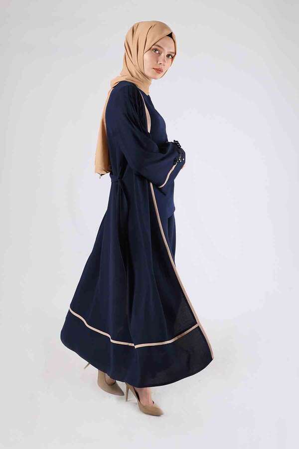 Ribbed Abaya Set Navy Blue - 4