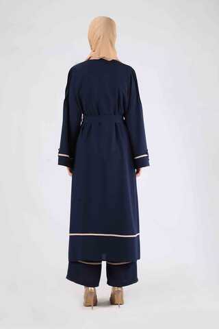 Ribbed Abaya Set Navy Blue - 5