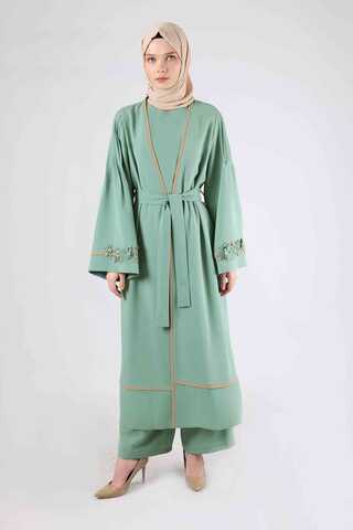 Ribbed Abaya Set Water Green - 1