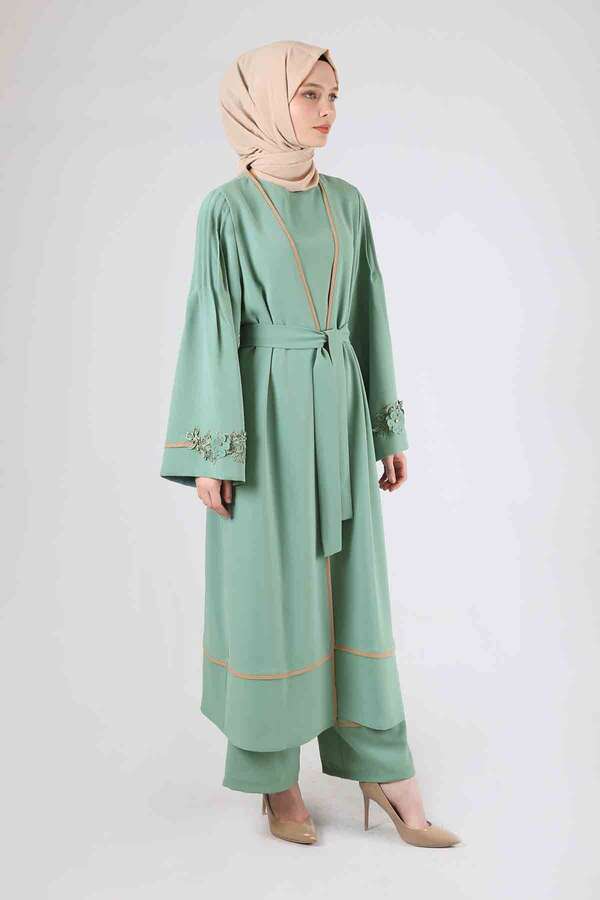 Ribbed Abaya Set Water Green - 3
