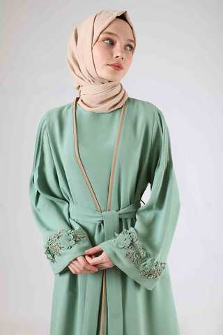 Ribbed Abaya Set Water Green - 4