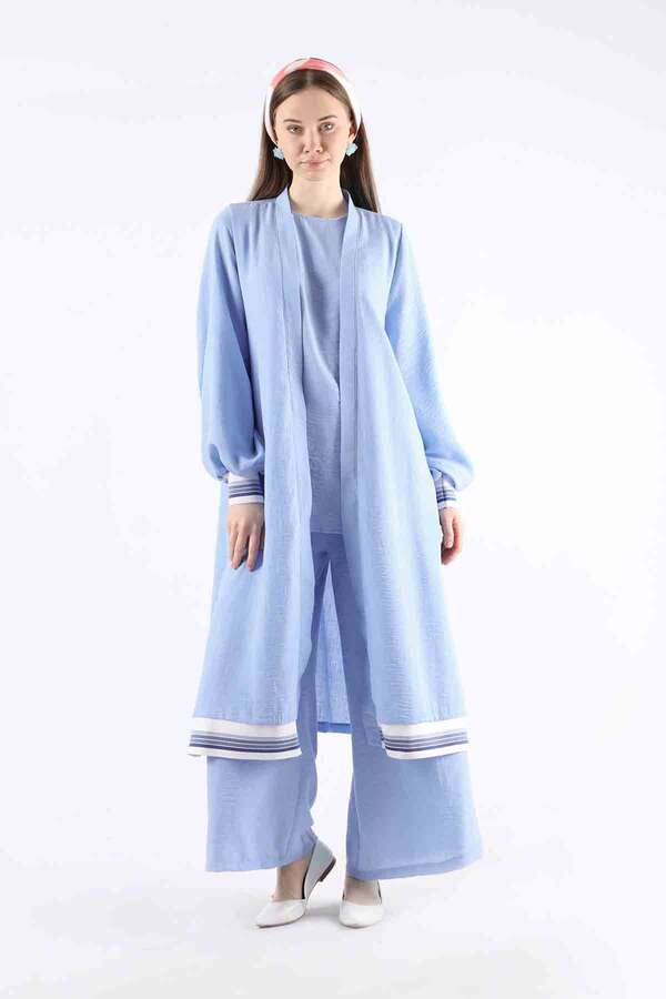 Ribbed Abaya Suit Baby Blue - 1