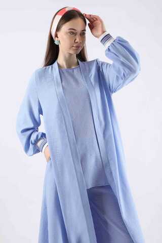 Ribbed Abaya Suit Baby Blue - 2