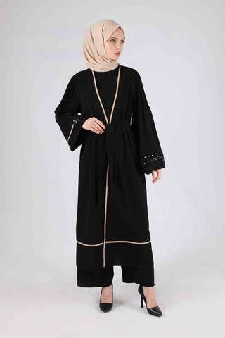 Ribbed Abaya Suit Black - 3