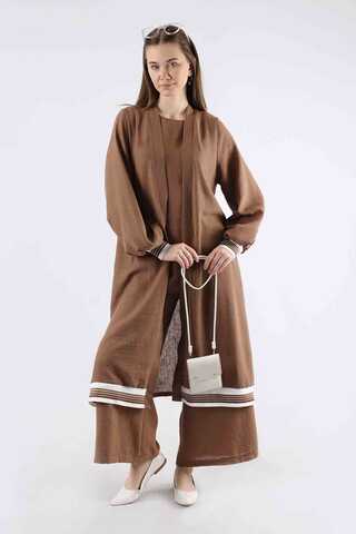 Ribbed Abaya Suit Brown - 1