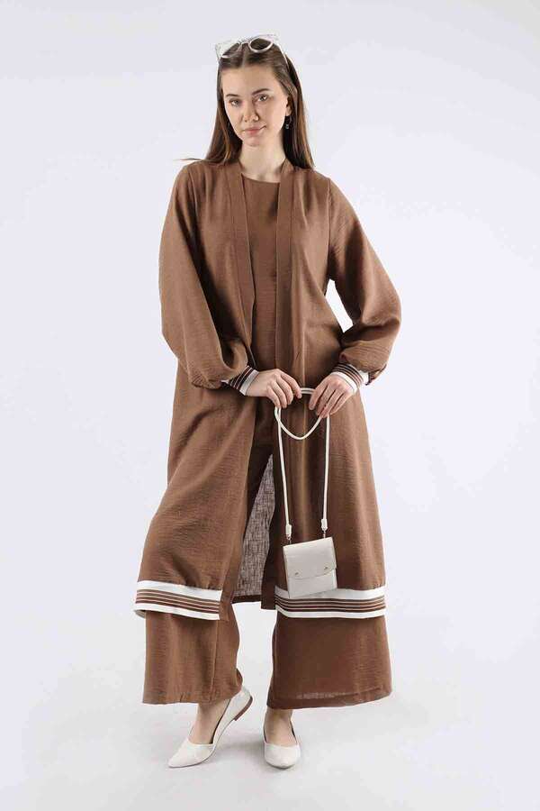 Ribbed Abaya Suit Brown - 1