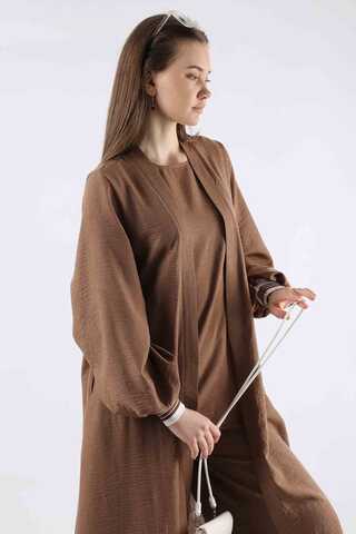 Ribbed Abaya Suit Brown - 2