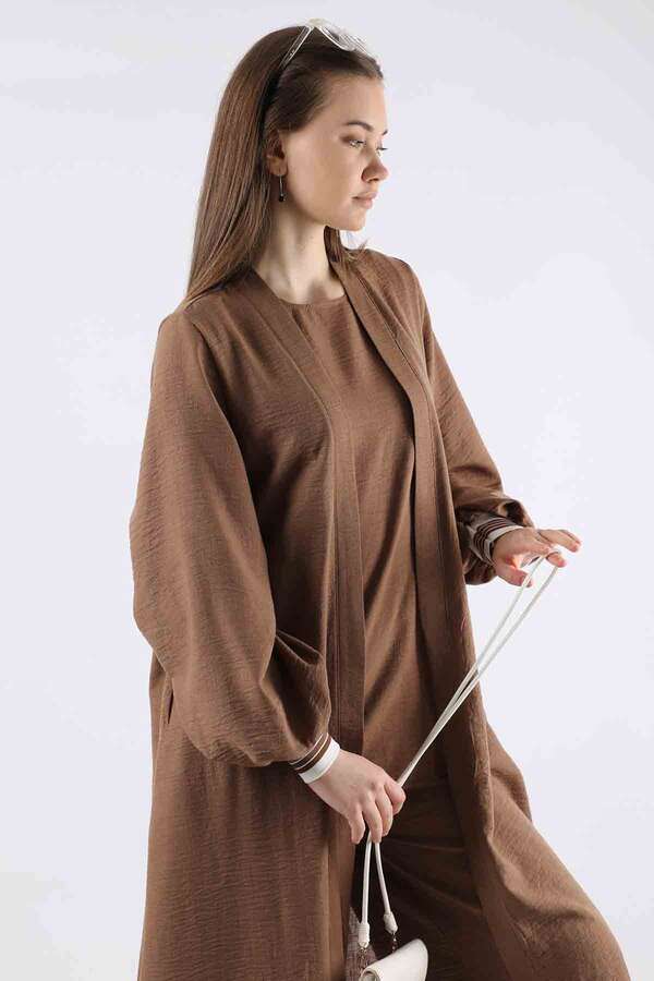 Ribbed Abaya Suit Brown - 2