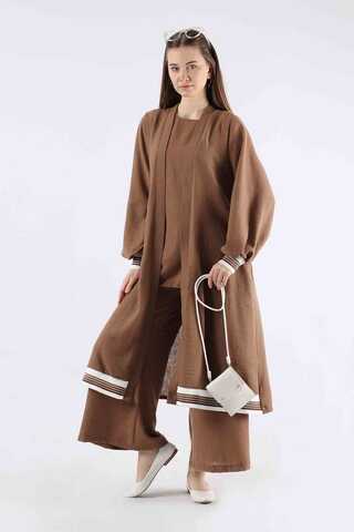 Ribbed Abaya Suit Brown - 3