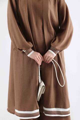 Ribbed Abaya Suit Brown - 4