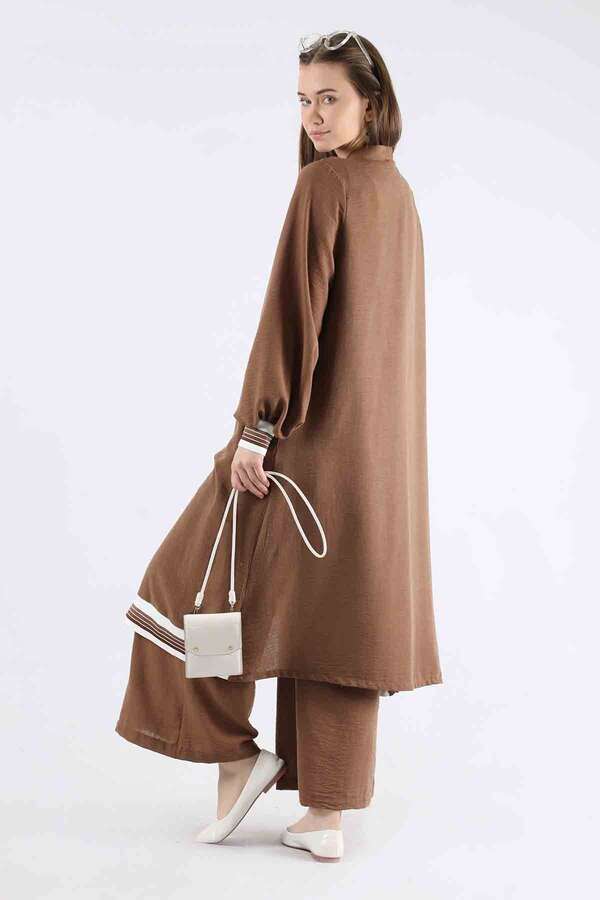 Ribbed Abaya Suit Brown - 5