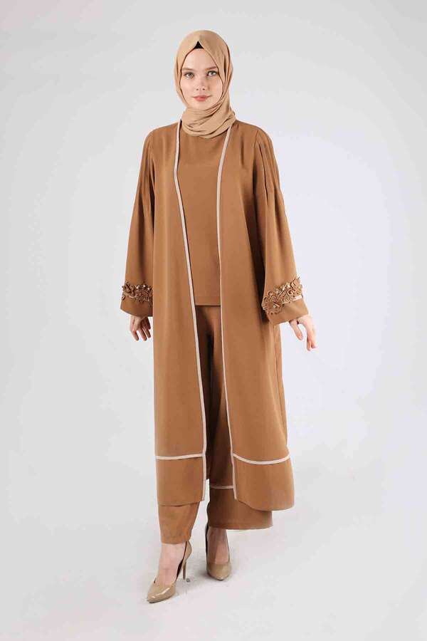 Ribbed Abaya Suit Camel - 1